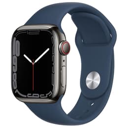 Apple Watch Series 7 (2021) GPS + Mobilnät 45 mm - Rostfritt stål Grafit - Sportband Blå