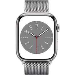 Apple Watch Series 8 (2022) GPS + Mobilnät 45 mm - Rostfritt stål Silver - Milanese loop Grå