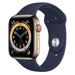 Apple Watch Series 6 (2020) GPS + Mobilnät 44 mm - Rostfritt stål Guld - Sportband Blå