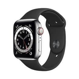 Apple Watch Series 6 (2020) GPS + Mobilnät 44 mm - Aluminium Silver - Sportband Svart