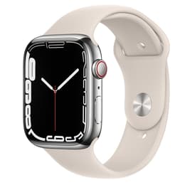 Apple Watch Series 7 (2021) GPS + Mobilnät 45 mm - Rostfritt stål Silver - Sportband Stjärnglans