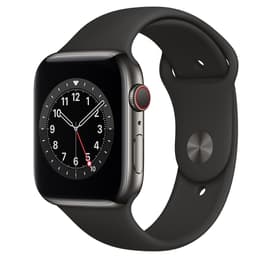 Apple Watch Series 6 (2020) GPS + Mobilnät 44 mm - Rostfritt stål Grafit - Sportband Svart