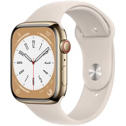 Apple Watch Series 8 (2022) GPS + Mobilnät 41 mm - Rostfritt stål Guld - Sportband Stjärnglans