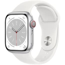 Apple Watch Series 8 (2022) GPS + Mobilnät 41 mm - Aluminium Silver - Sportband Vit