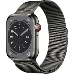 Apple Watch Series 8 (2022) GPS + Mobilnät 45 mm - Rostfritt stål Silver - Milanese loop Svart