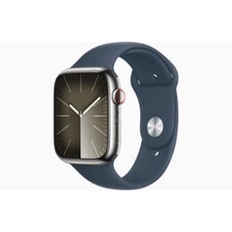 Apple Watch Series 9 (2023) GPS + Mobilnät 45 mm - Rostfritt stål Silver - Sportband Blå