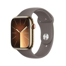 Apple Watch Series 9 (2023) GPS + Mobilnät 45 mm - Rostfritt stål Guld - Sportband Svart